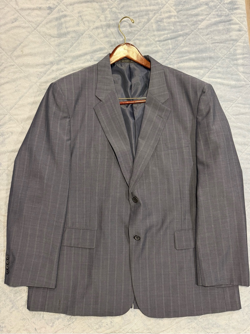 Men's Gray Pinstripe Two-Button Suit Jacket